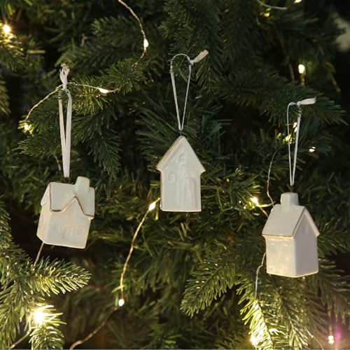 3Pcs Christmas Ceramic House Ornaments Mini Hanging Village Decorations