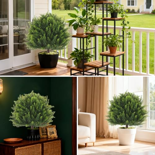 24-Inch Artificial Topiary Trees, Set of 2 UV-Resistant Faux Shrubs