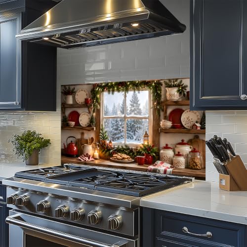 NYZE Christmas Kitchen Backsplash 30 x 16 in - Waterproof & Oil-Proof Peel & Stick Wall Decor for Stove Area