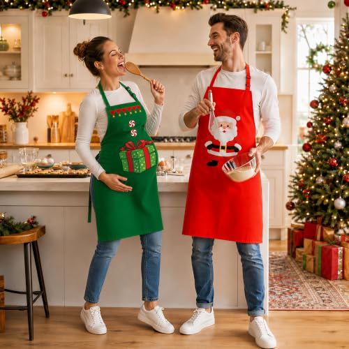 Christmas Matching Apron Set for Couples - Extra Large Holiday Kitchen Outfits