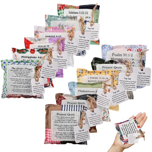 12 Mini Prayer Quilts with Cross - Handmade Christian Gifts