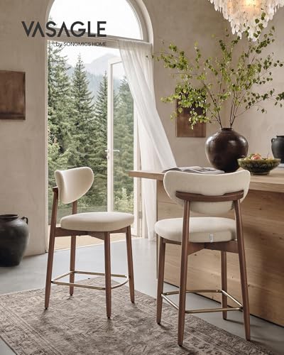 Set of 2 Upholstered Counter Height Bar Stools, Mid-Century Modern Fabric