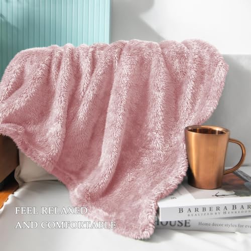 Large Fuzzy Fleece Throw Blanket, 50x70 Inches, Dusty Pink Plush Blanket