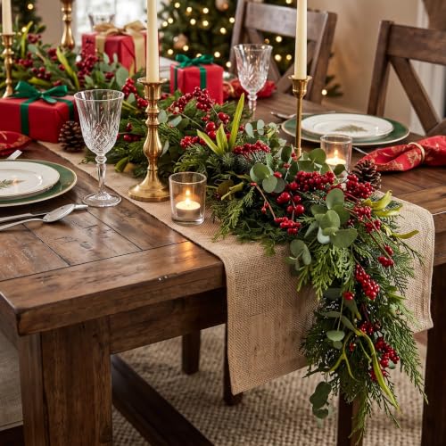 6FT Norfolk Pine Christmas Garland with Eucalyptus Red Berries - TAPBUY Christmas Garland (Variation: Christmas Garland) Indoor Holiday Decor