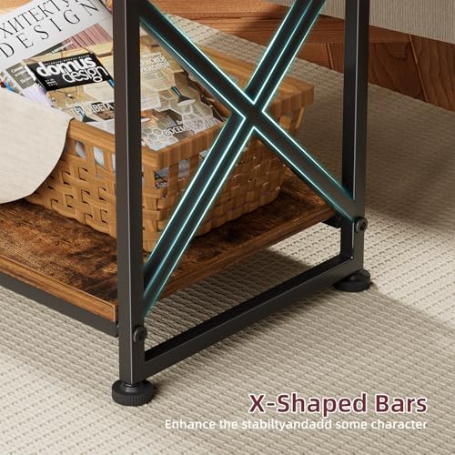 3-Tier Rustic Side Table with Open Shelves, Compact End Table Nightstand