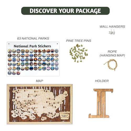 US National Parks Map Travel Tracker Wall Art with Personalization Marker