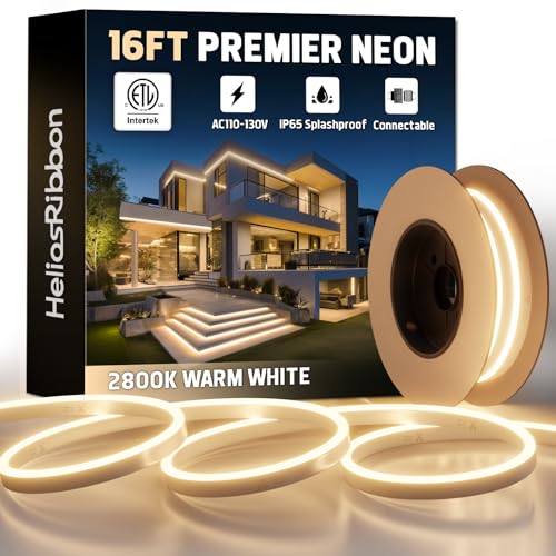 16ft LED Neon Rope Light, 2800K Warm White Dimmable Waterproof Strip