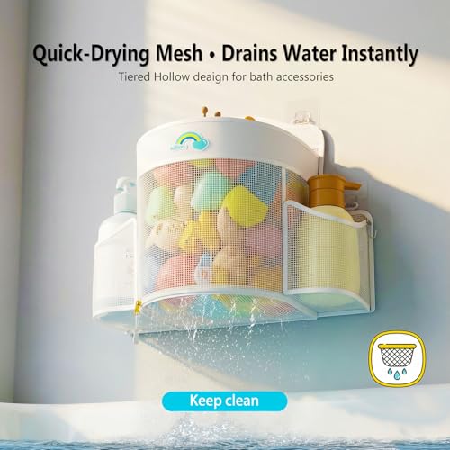 Hanging Bath Toy Storage Organizer - Quick Dry Mesh Holder with Zipper