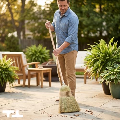 Heavy Duty Handmade Corn Broom with Wood Handle - 56" Indoor Outdoor