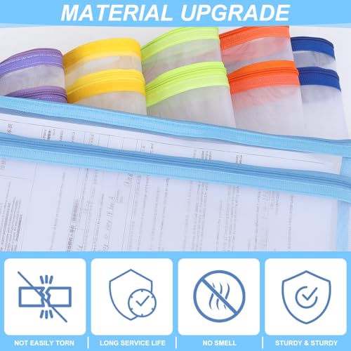 12 Pack A4 Mesh Zipper Pouch Bags with Handle, Double-Layer Storage Organizers