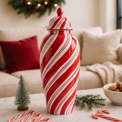Tiangrid 18'' Large Red Christmas Candy Ginger Jar with Lid - Holiday Decor