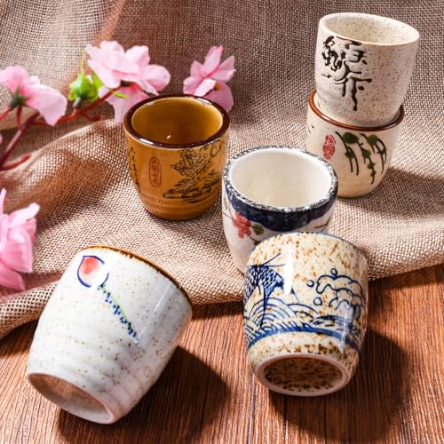 Japanese Ceramic Sake Cup Set of 6 - 42ml Vintage Porcelain Drinking Glasses