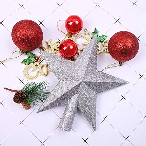 Silver Glitter Star Christmas Tree Topper - Shatterproof 4-Inch Mini Decor