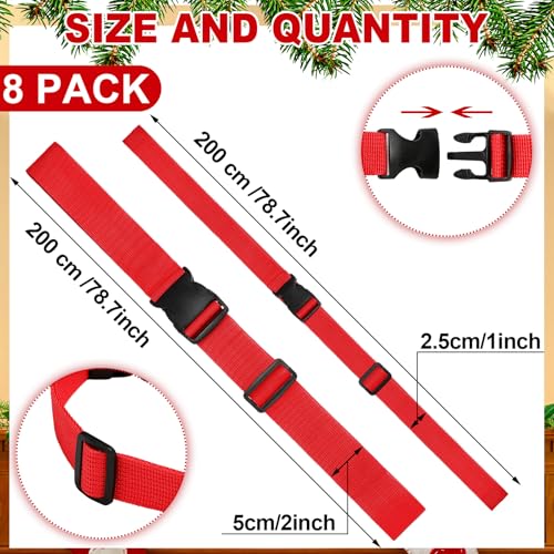 Amylove Red Christmas Tree Cinch Straps Set - 78.7 Inch Buckles, 8 Pack