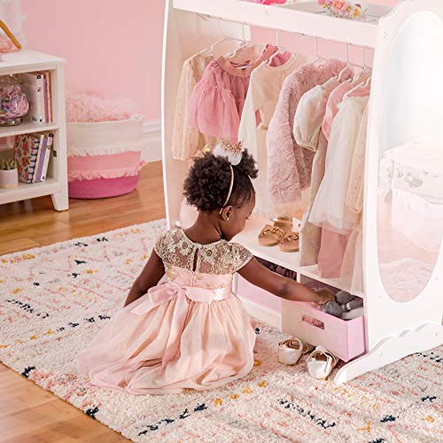 Kids Wooden Dress Up Storage Rack with Mirror and Fabric Bins