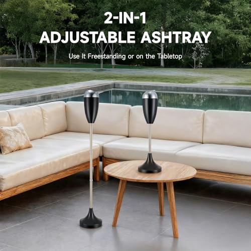 Adjustable Floor Standing Ashtray with Lid - Smokeless Steel Stand