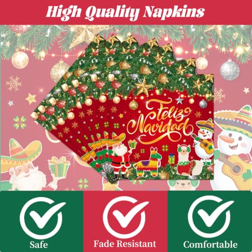 Deorfuy Feliz Navidad Spanish Christmas 96pc Dinnerware Set — 24 Plates, 24 Napkins, 24 Forks