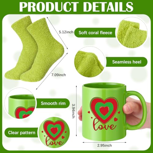 Kinlop Green Christmas Mug Gift Set with Cozy Socks - 8 Piece Holiday Bundle
