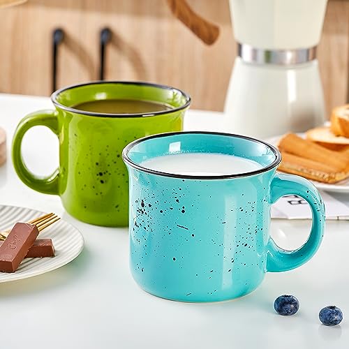 Set of 4 Large 16oz Ceramic Mugs - Vibrant Colors, Microwave & Dishwasher Safe