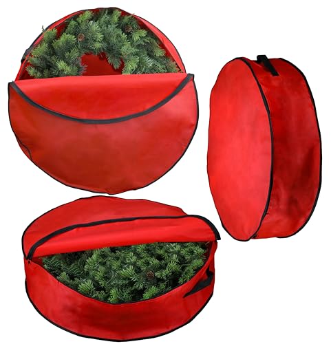 30-Inch Red Wreath Storage Bag 3-Pack Christmas Garland Organizer