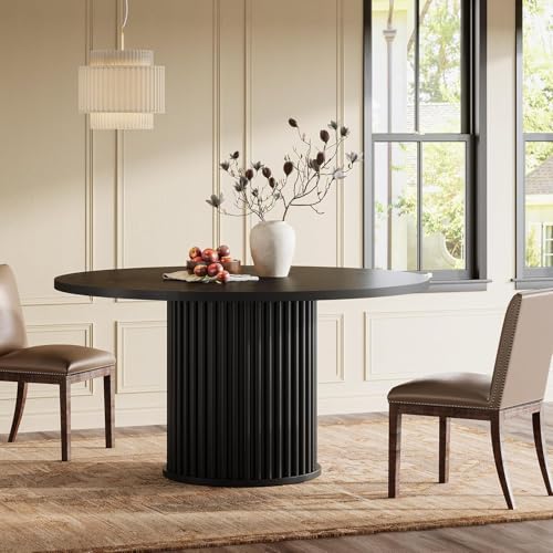 47-Inch Round Dining Table, Modern Fluted Metal Base Kitchen Table
