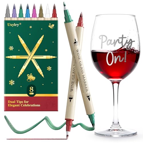Washable Wine Glass Markers 8-Pack Dual Tip Erasable Pens Food Grade Ink