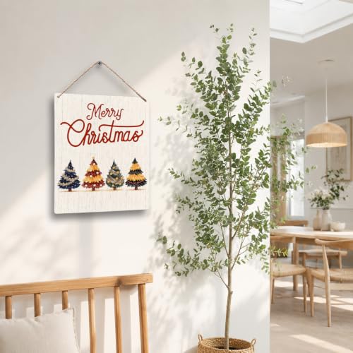 FUGWN Red Christmas Tree Rustic Wooden Sign 8x10 Hanging Wall Decor