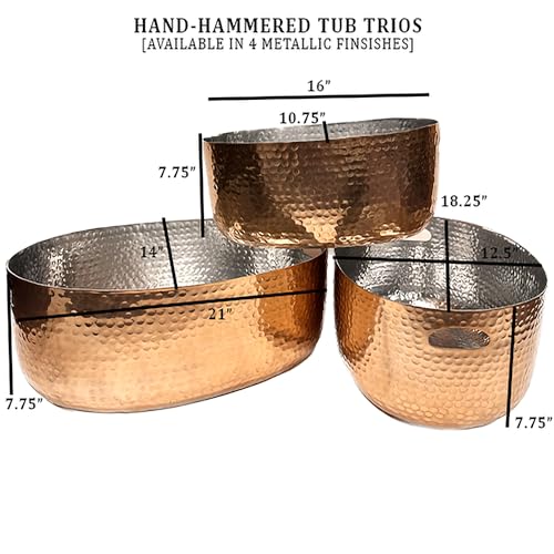 IHI Handicrafts Copper & Metal Beverage Ice Tub Set – 3 Sizes, Polished Aluminum