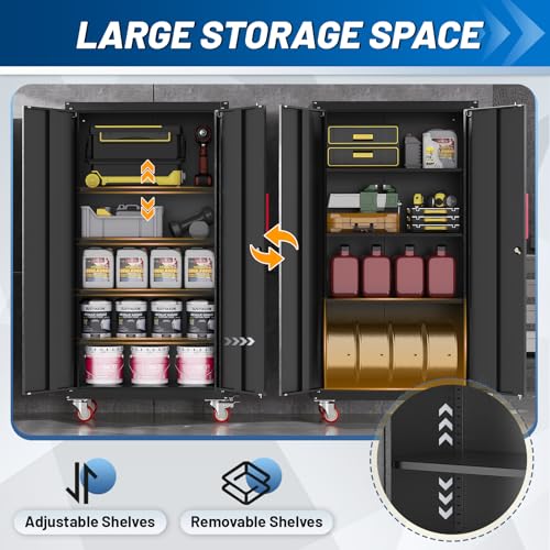 71" Rolling Metal Garage Storage Cabinet with Lock and Adjustable Shelves