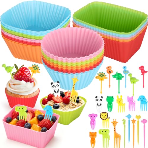 70-Piece Silicone Lunch Box Dividers and Animal Food Picks Set