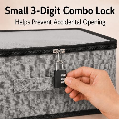 Lockable Privacy Storage Box with Combination Lock and 2 Soft Bags, Gray