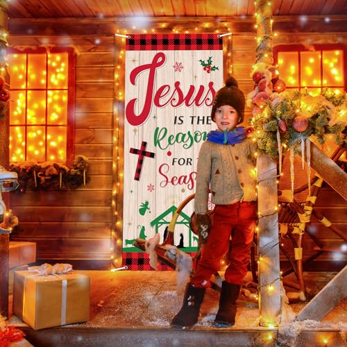 Christmas Religious Door Cover Jesus Is the Reason for the Season 79x35 Inches