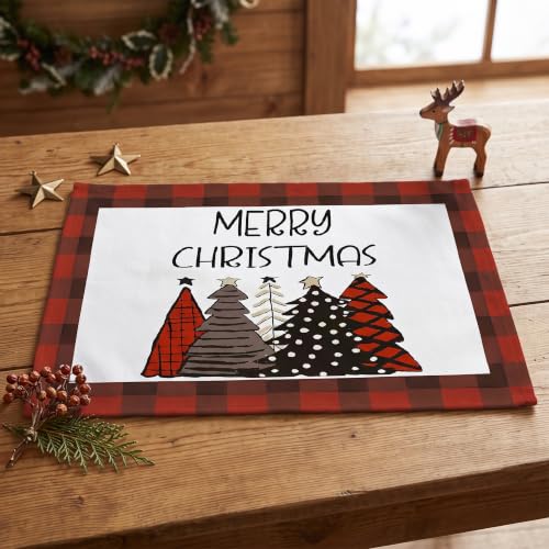 Niviy Red Christmas Tree Placemats Set of 4 12x18 Inches Holiday Table Decor