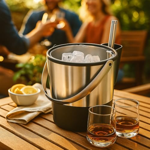 Double-Wall Insulated Ice Bucket with Lid & Scoop - 4 Qt Stainless Steel