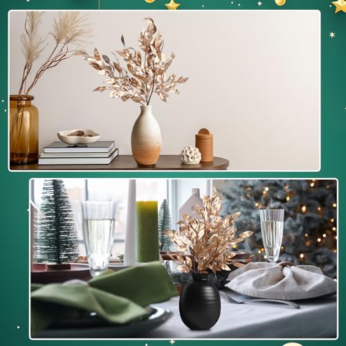 18-Inch Artificial Gold Bay Leaf Stems, Christmas Floral Picks (6 Pack)