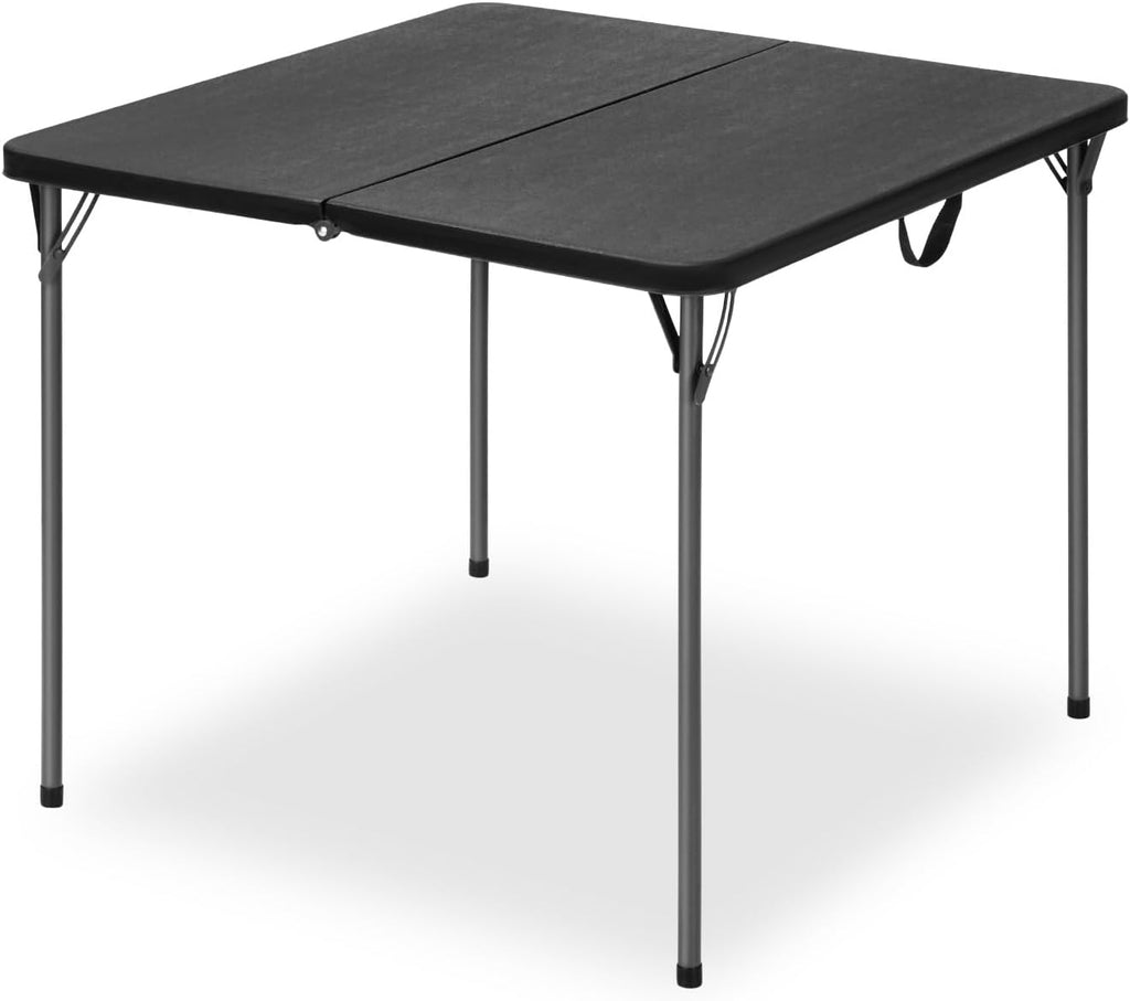 Regine Folding Table - 34" Square Portable Table for 4, 330lbs Capacity, Heavy-Duty Steel Legs, Black