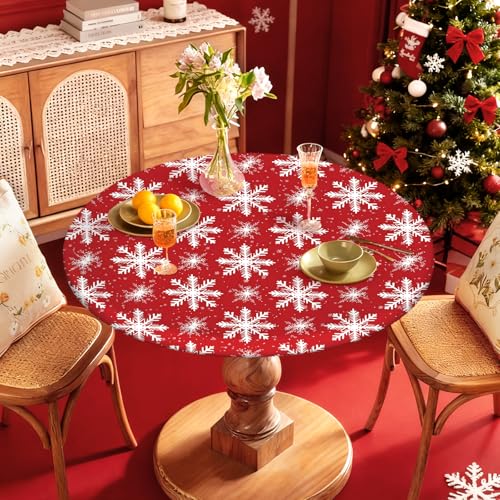 Christmas Snowflakes Round Fitted Tablecloth 36 Inch - Fits 31-35 Inch Tables