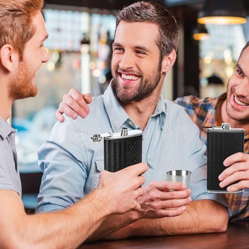 Leather America Flag 12oz Hip Flask with Cups & Funnel - Men's Gift, Black