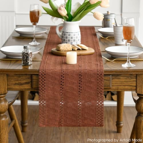 Artoid Mode 12x90 Inch Caramel Woven Farmhouse Table Runner