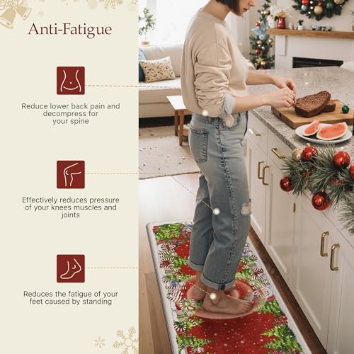 GENIMO Christmas Kitchen Mat 23.6x71 Red - Anti-Fatigue Waterproof Cushioned Rug