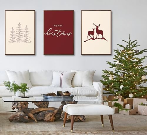 FJKLRP 3pcs Christmas Canvas Wall Art Set 12x16 inches Unframed Red and Off-White