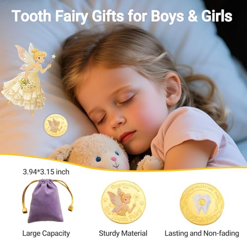 Tooth Fairy Coin Keepsake Kit - Golden Token, Pouch & Fairy Letter