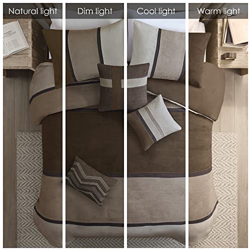 Cozy Faux Suede Striped Queen Comforter Set, 7pc - Lightweight & Machine Washable