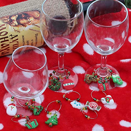 CNYMANY 12 pcs Christmas Wine Glass Charms with Buckle Design – PVC Variants Gift Set