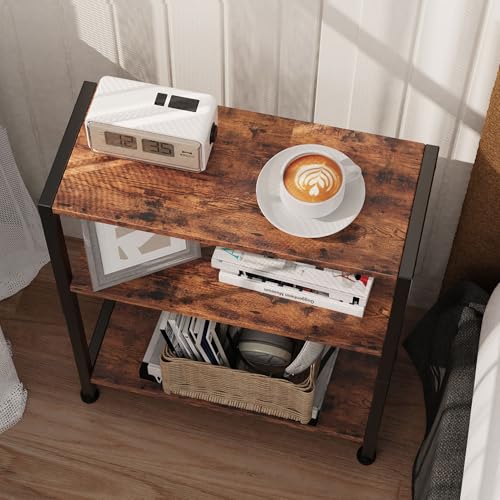 3-Tier Narrow Side Table, Slim End Table for Small Spaces, Rustic Brown