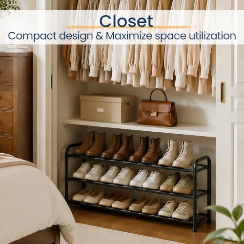 3-Tier Expandable Metal Shoe Rack, Adjustable Shoe Organizer for Closet