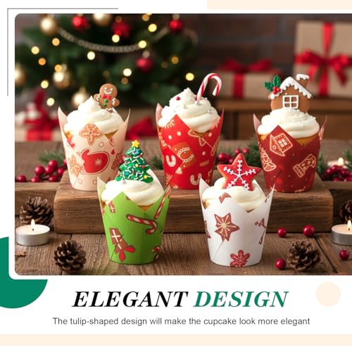 Reallnaive 500-count Tulip Cupcake Liners Christmas Patterns – Greaseproof Bake Cups, 2.17in x 3in (Variation: Cute)