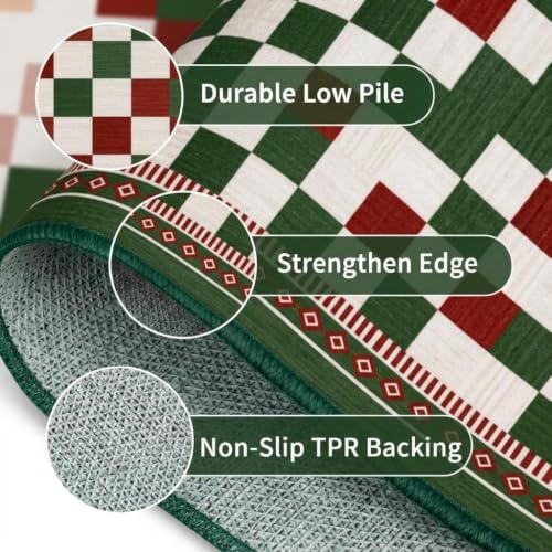 GarveeHome 9x12 Christmas Checkered Rug - Festive Red & Green Holiday Decor, Non-Slip, Machine Washable, for Living Room, Carnival Variation