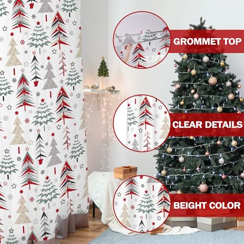 LEWARAN Christmas 52x63 in Window Curtains Set of 2 | Light-Filtering Tree Pattern