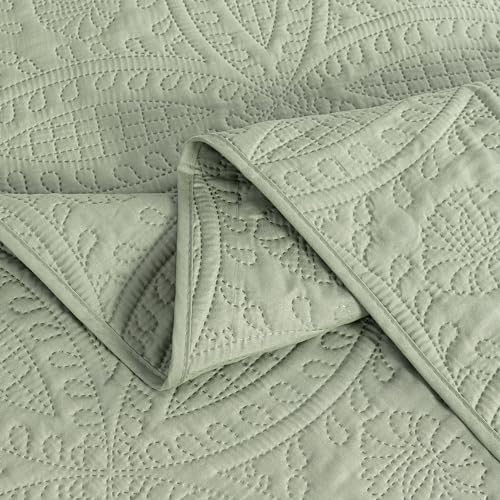Chezmoi Collection Austin 3-Piece Oversized Queen Bedspread Coverlet Set - Sage